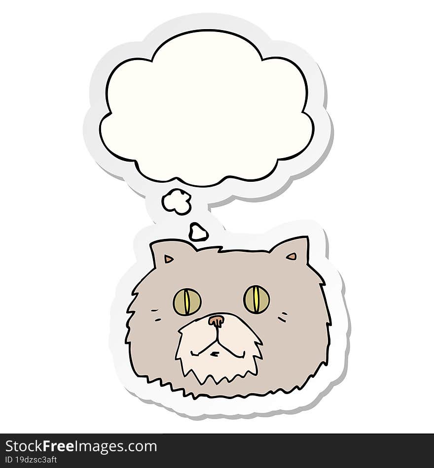 cartoon cat face and thought bubble as a printed sticker