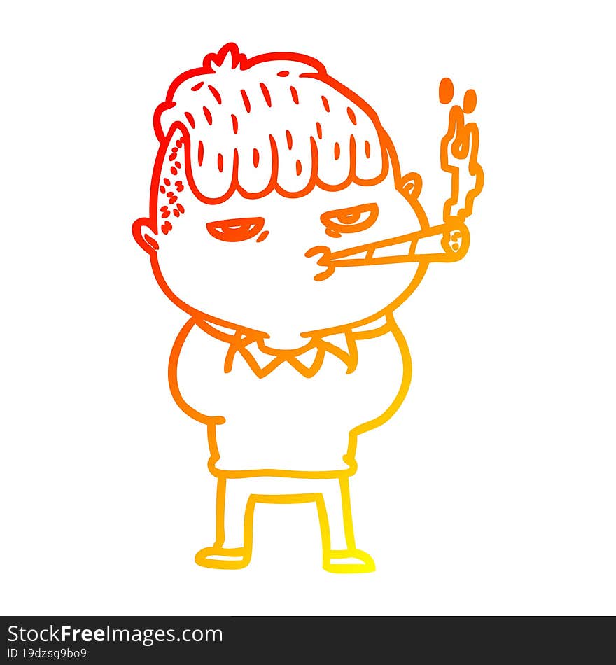 Warm Gradient Line Drawing Cartoon Man Smoking