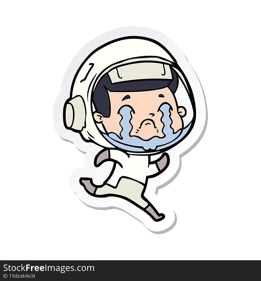 Sticker Of A Cartoon Crying Astronaut