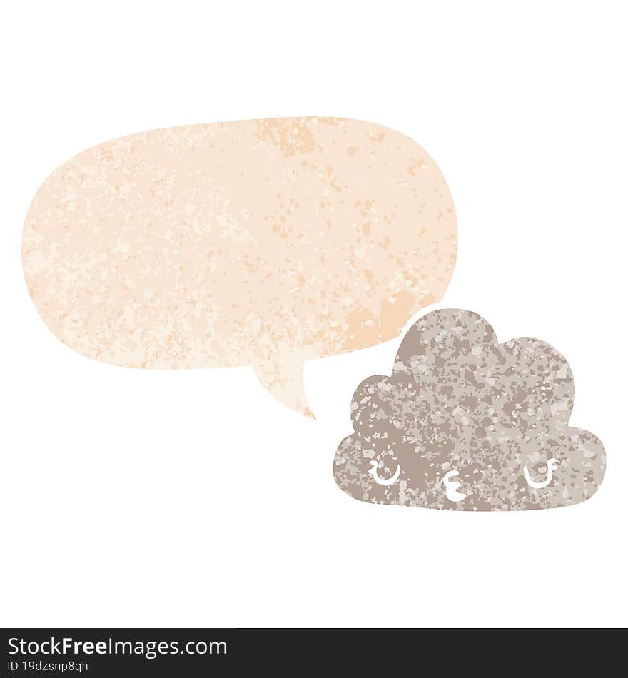 cute cartoon cloud and speech bubble in retro textured style