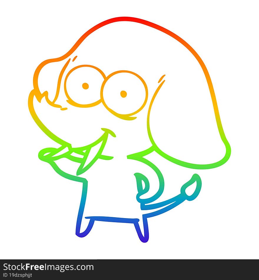 Rainbow Gradient Line Drawing Happy Cartoon Elephant