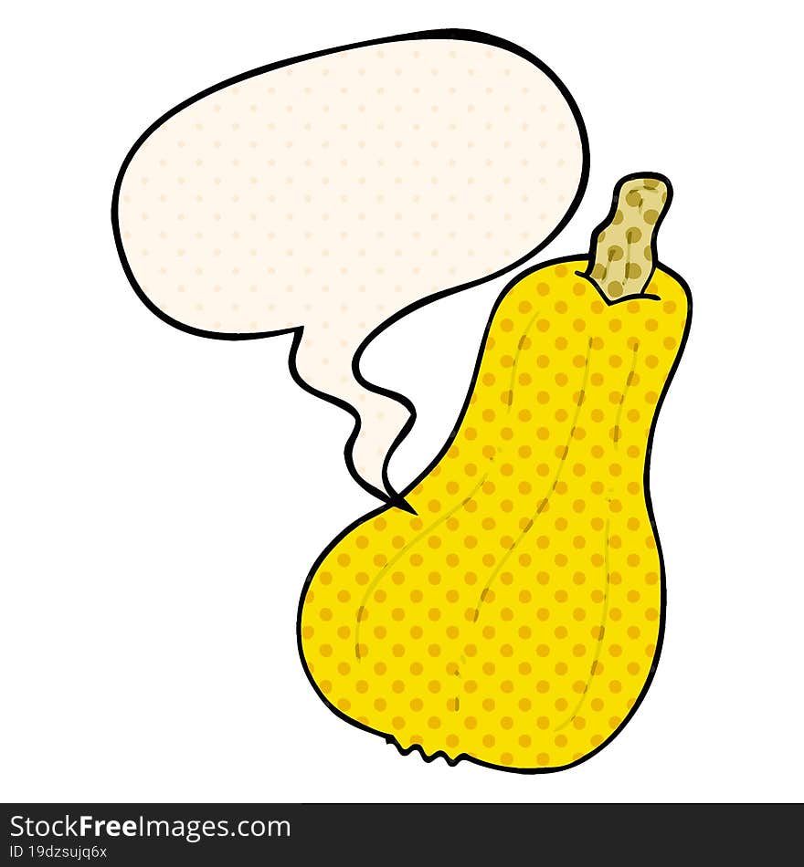 cartoon squash with speech bubble in comic book style