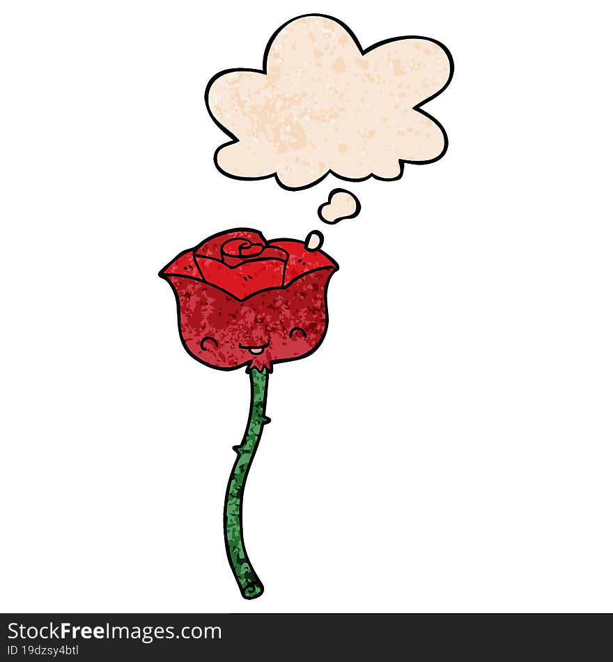 cartoon rose and thought bubble in grunge texture pattern style