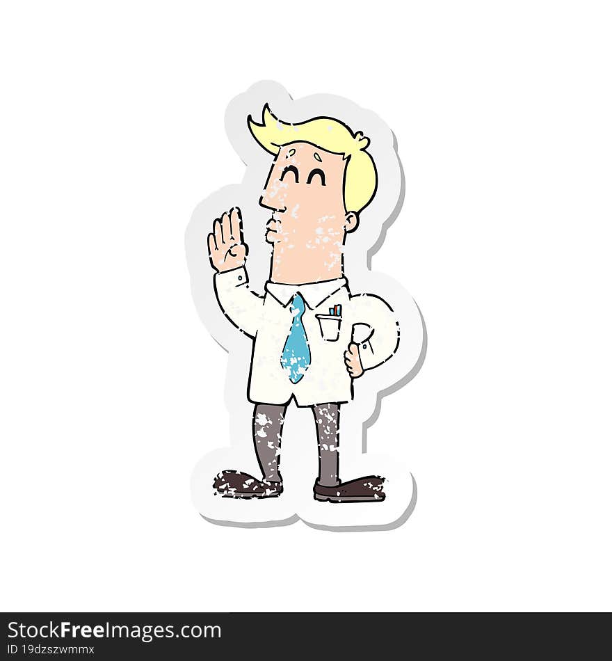 retro distressed sticker of a cartoon businessman