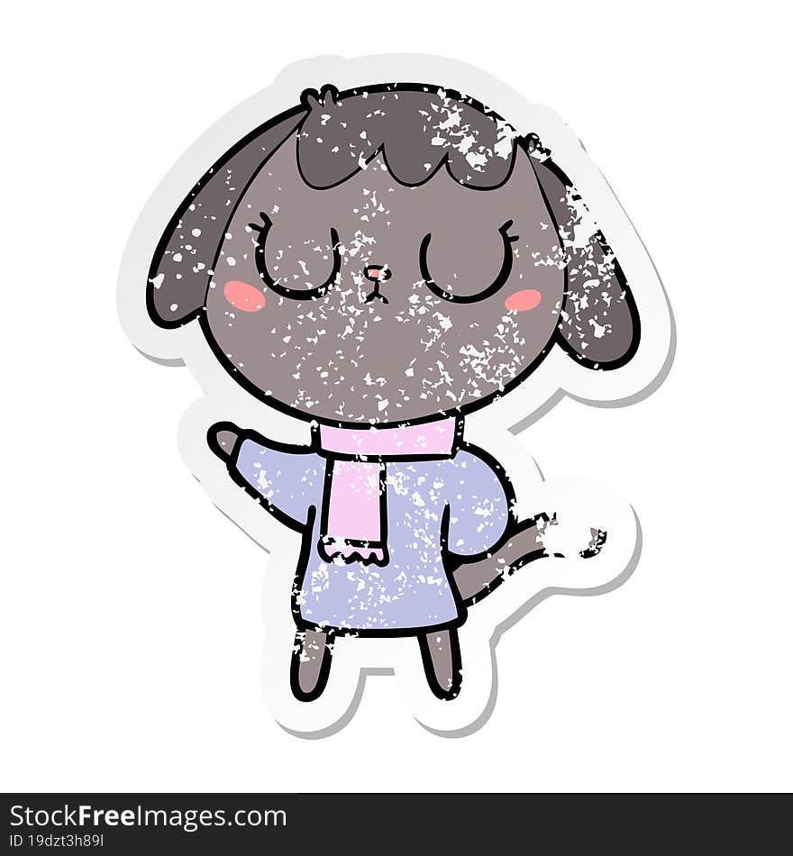 Distressed Sticker Of A Cute Cartoon Dog