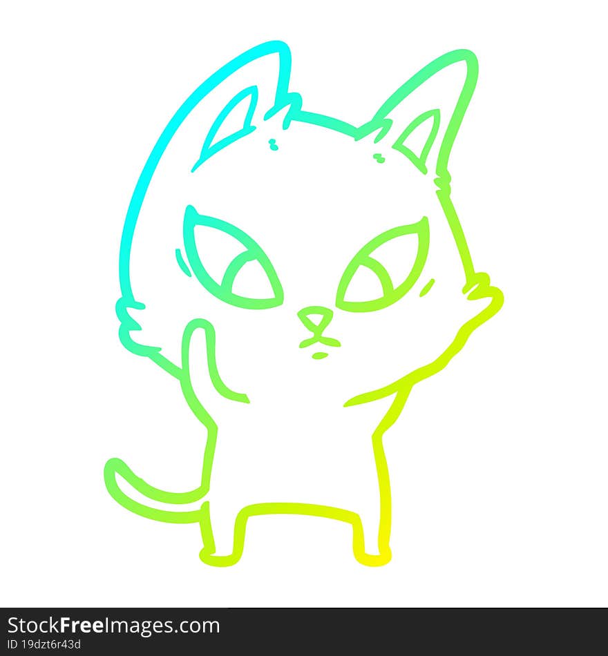 Cold Gradient Line Drawing Confused Cartoon Cat