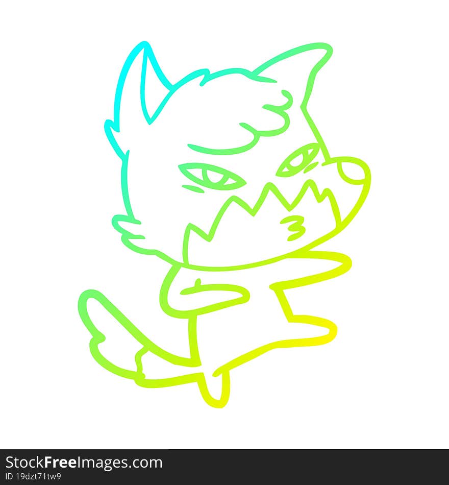 Cold Gradient Line Drawing Clever Cartoon Fox