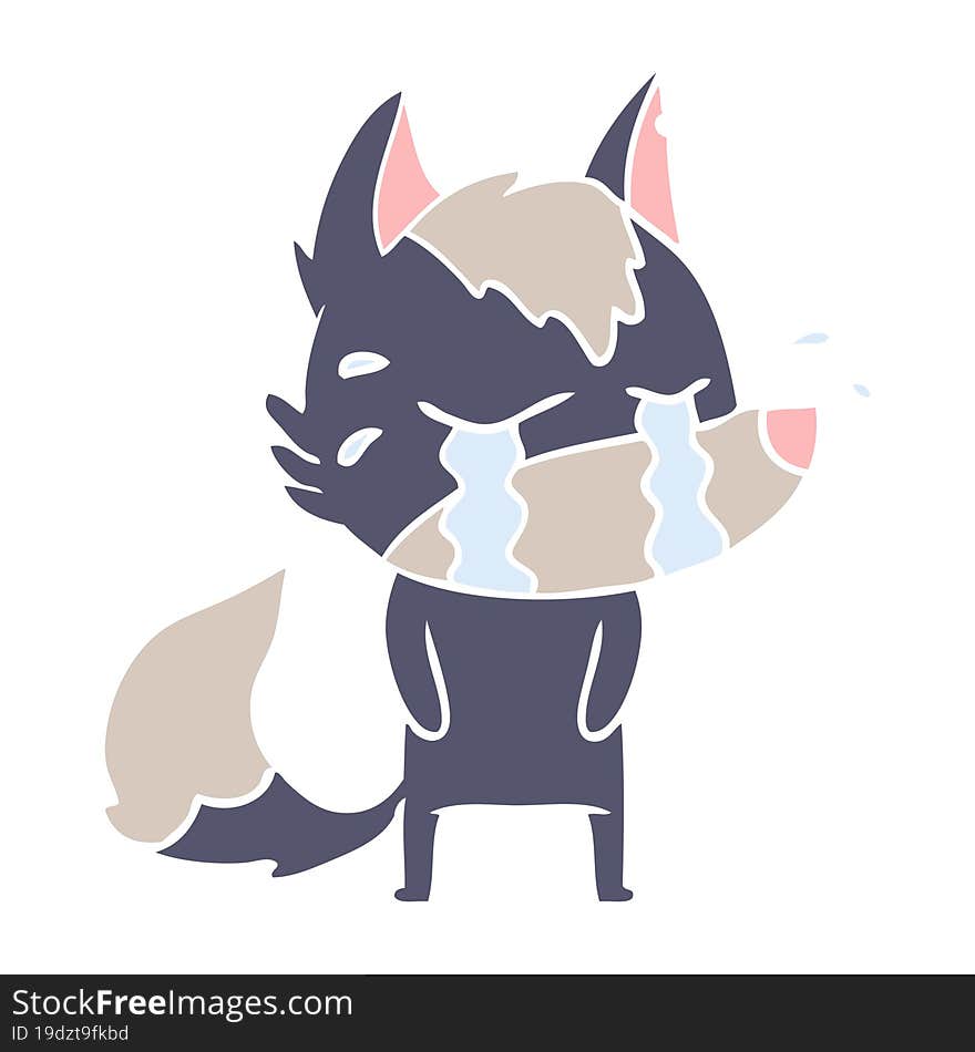 flat color style cartoon crying wolf