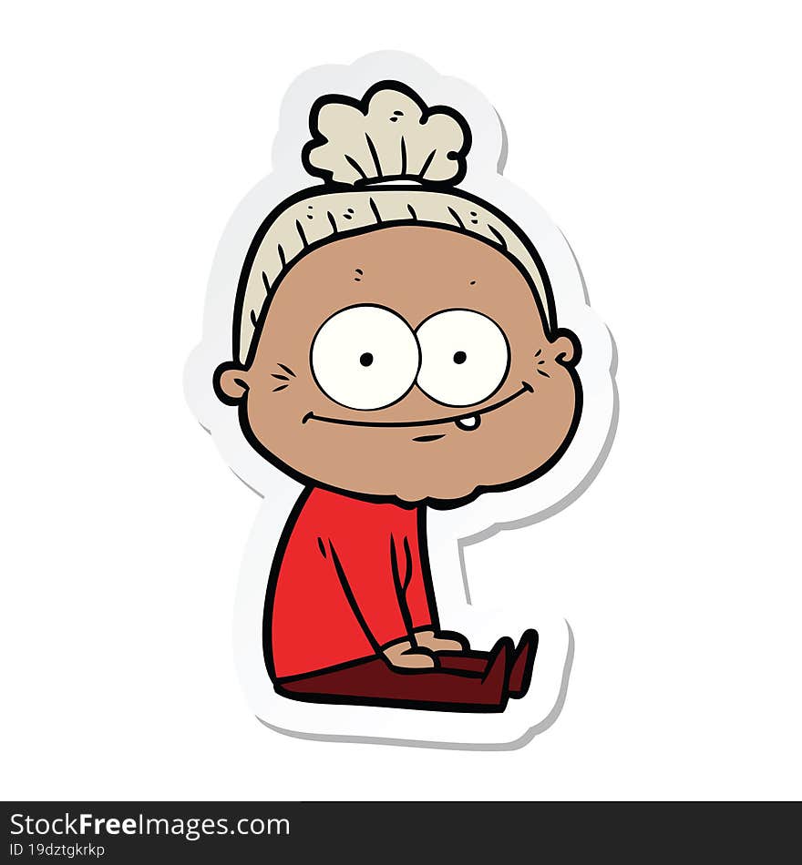 Sticker Of A Cartoon Happy Old Woman