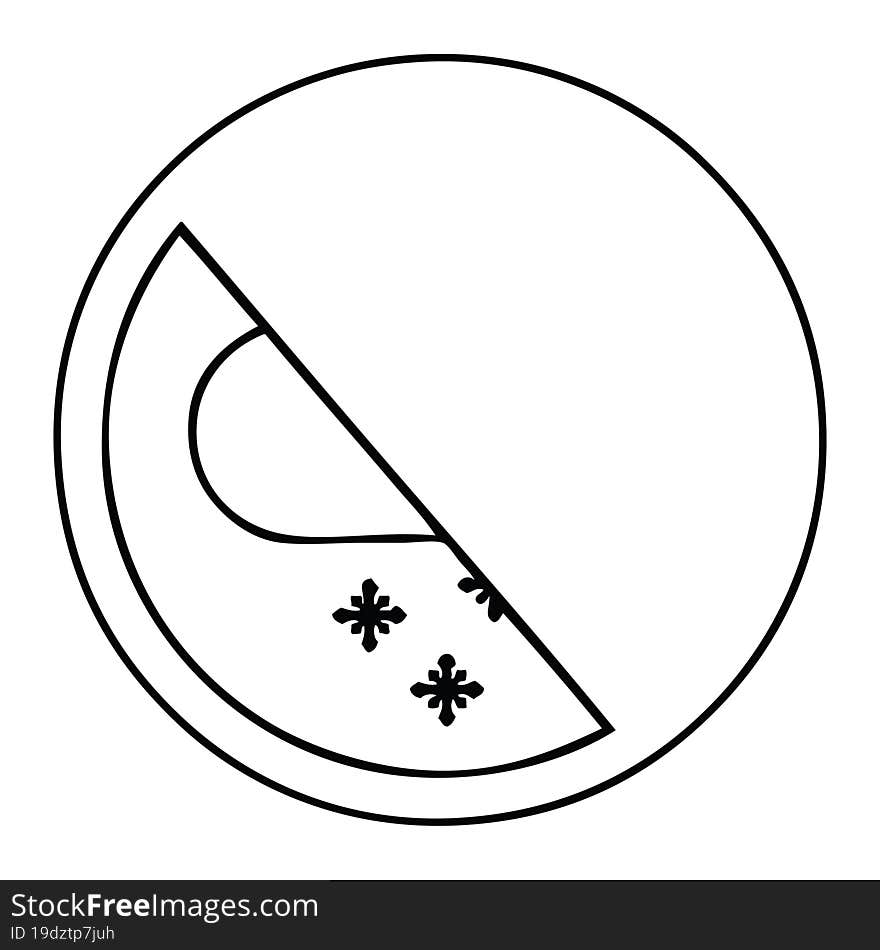 line drawing cartoon of a snow cloud warning sign