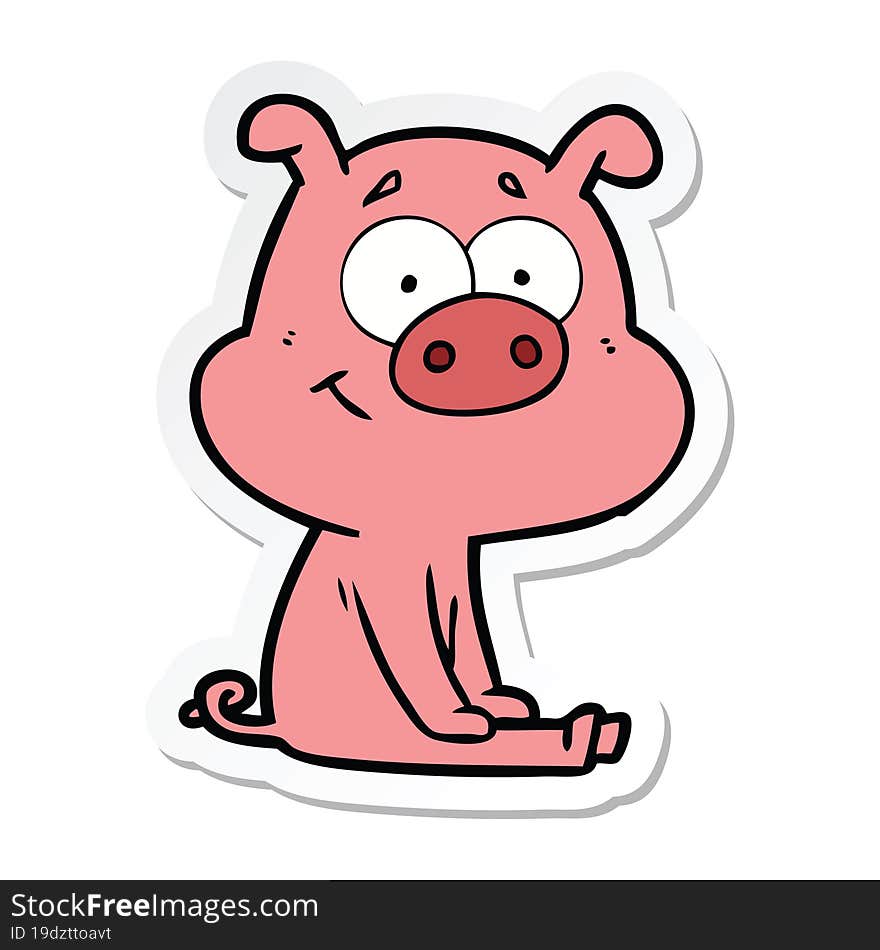 Sticker Of A Happy Cartoon Pig Sitting