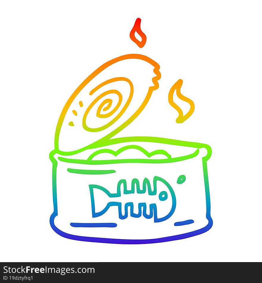 rainbow gradient line drawing of a cartoon tin of tuna