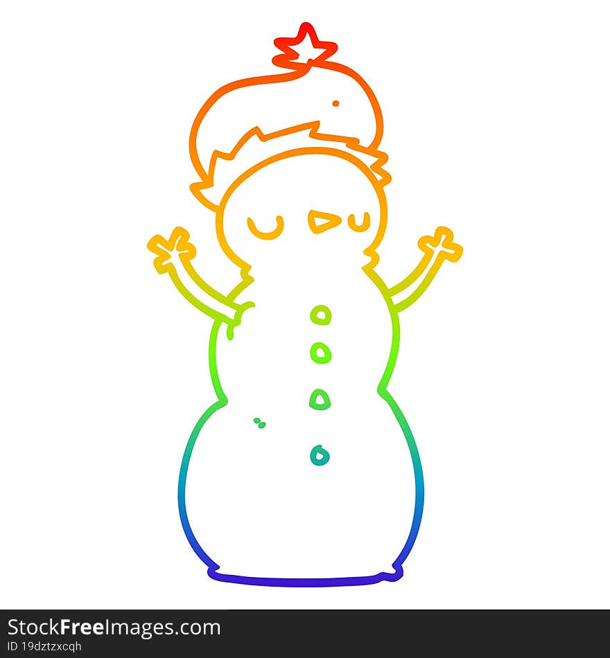 Rainbow Gradient Line Drawing Cartoon Snowman