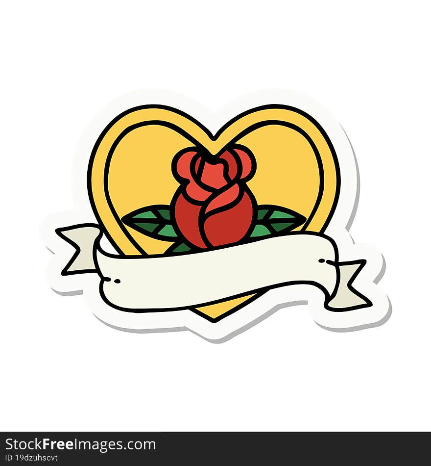 sticker of tattoo in traditional style of a heart rose and banner. sticker of tattoo in traditional style of a heart rose and banner