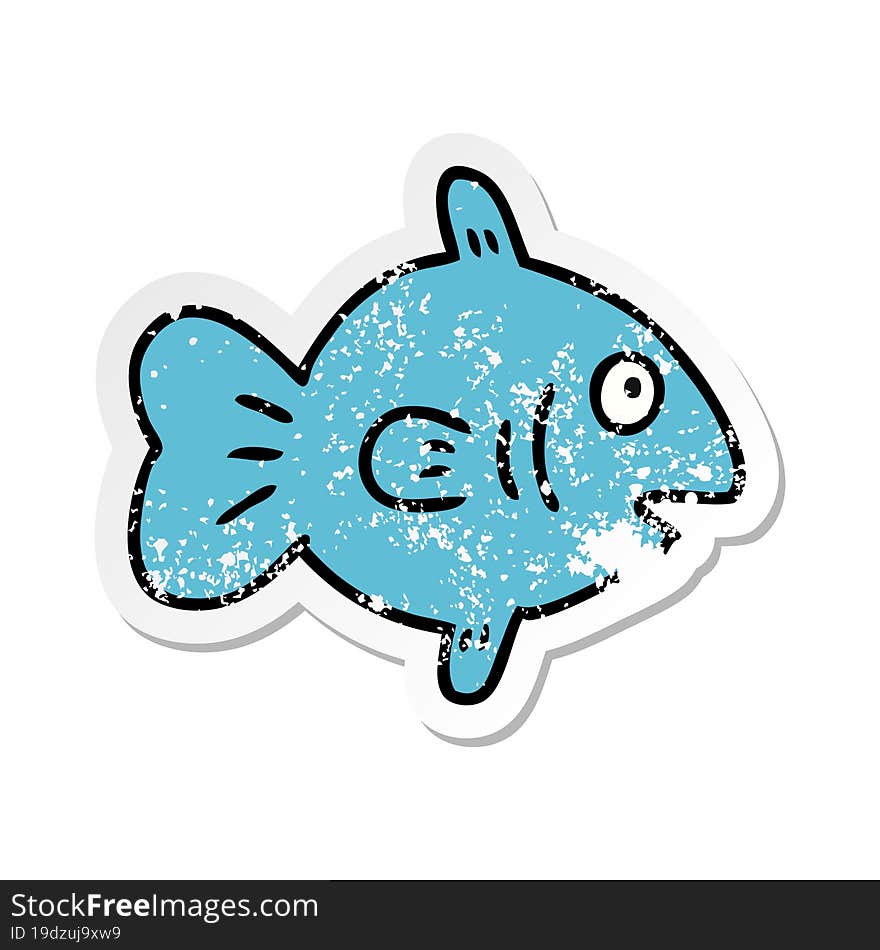 distressed sticker cartoon doodle of a marine fish