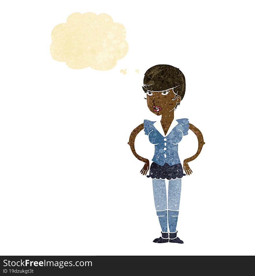 Cartoon Woman With Hands On Hips With Thought Bubble