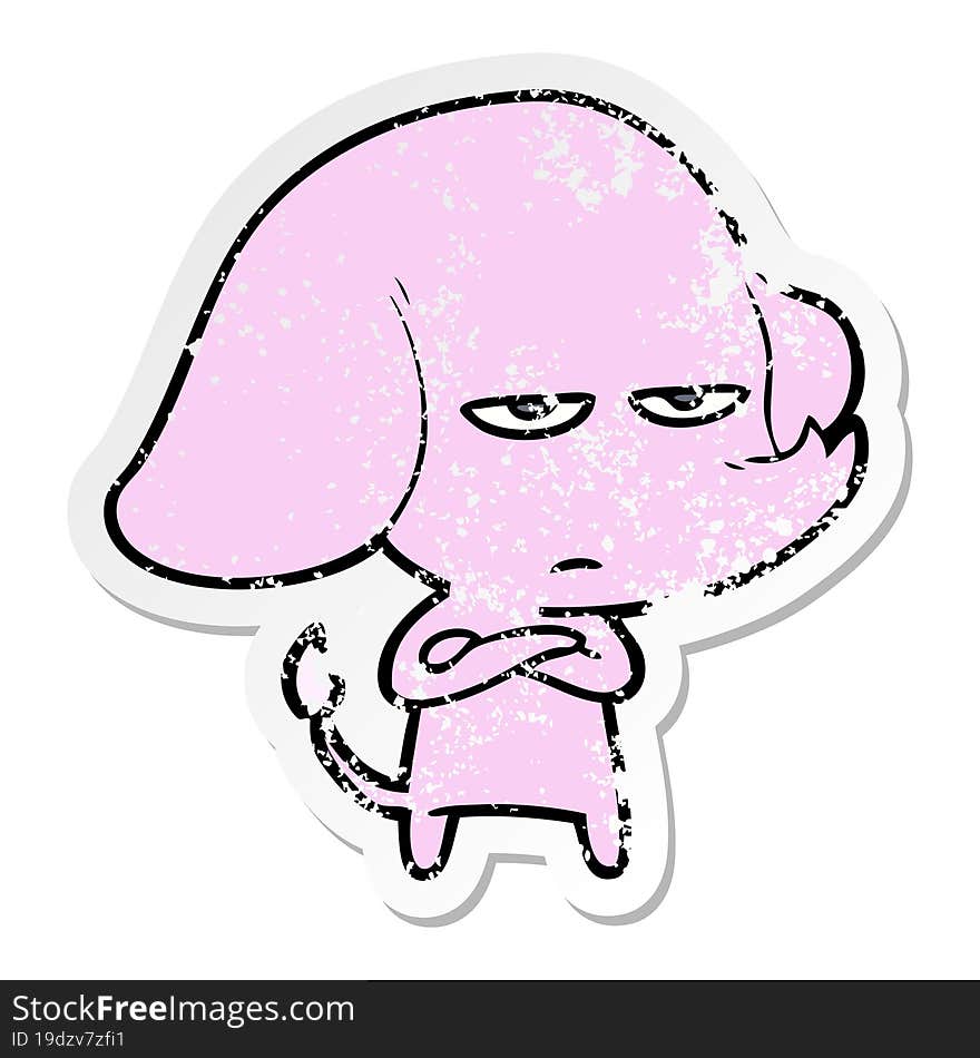 distressed sticker of a annoyed cartoon elephant