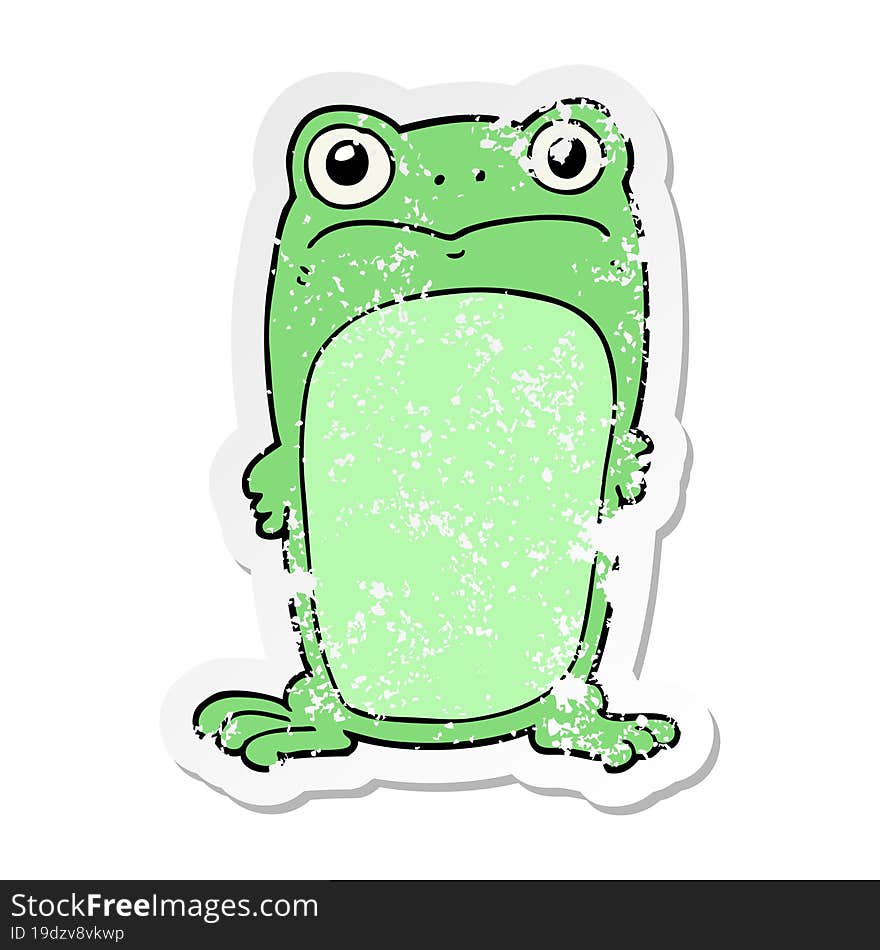 Distressed Sticker Of A Cartoon Staring Frog