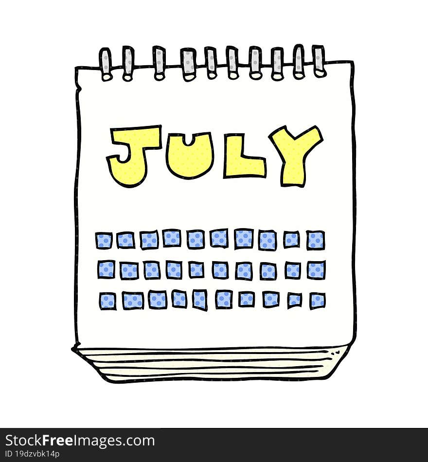 Cartoon Calendar Showing Month Of July