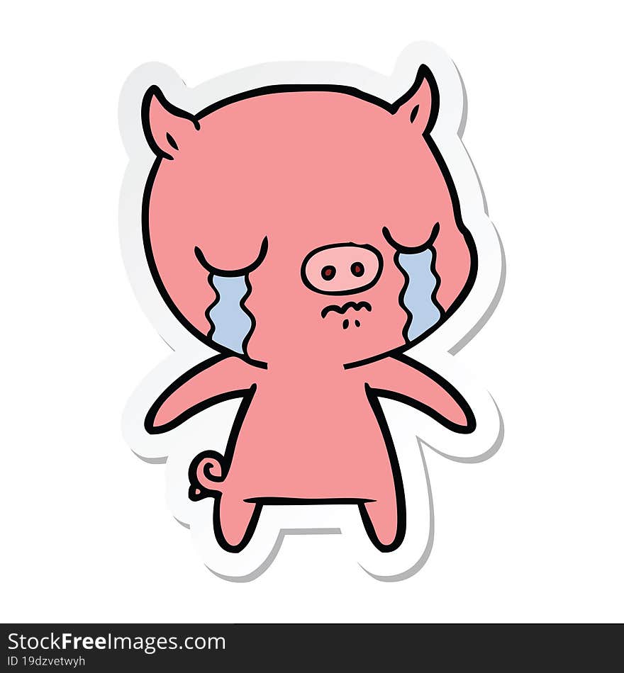 sticker of a cartoon pig crying