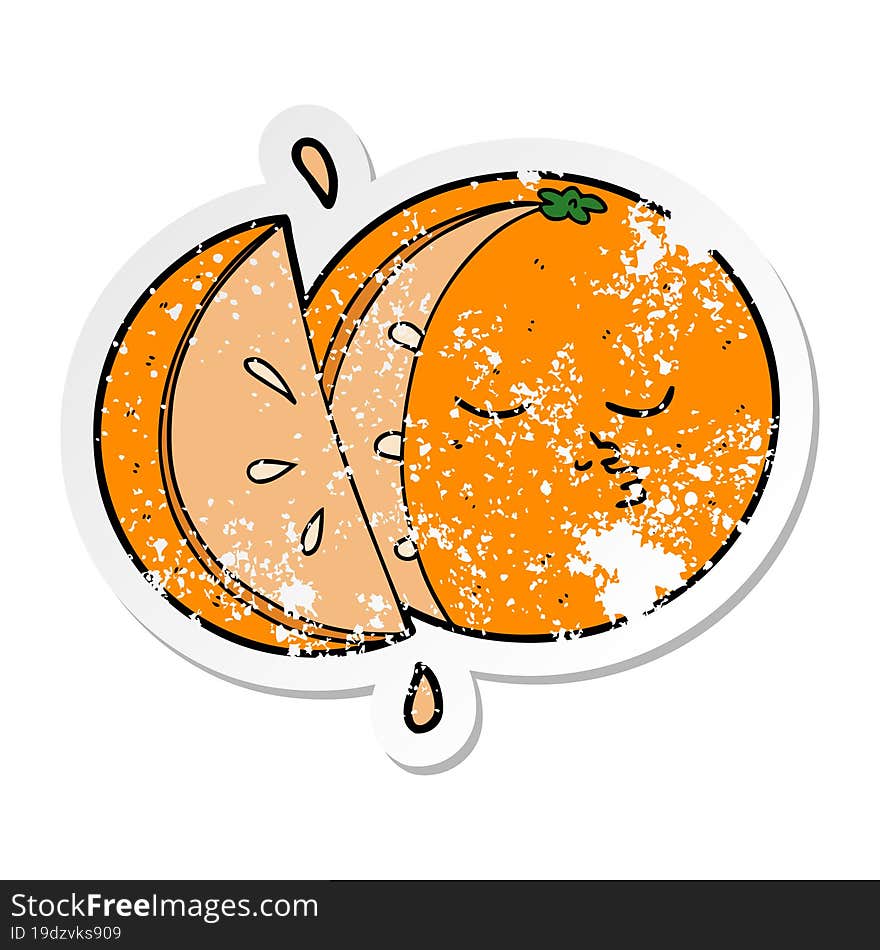 Distressed Sticker Of A Cartoon Orange