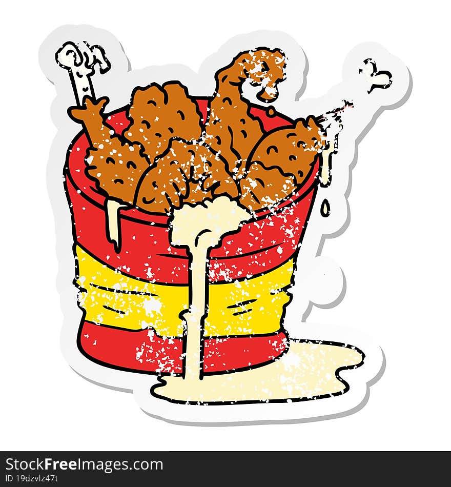 hand drawn distressed sticker cartoon doodle bucket of fried chicken