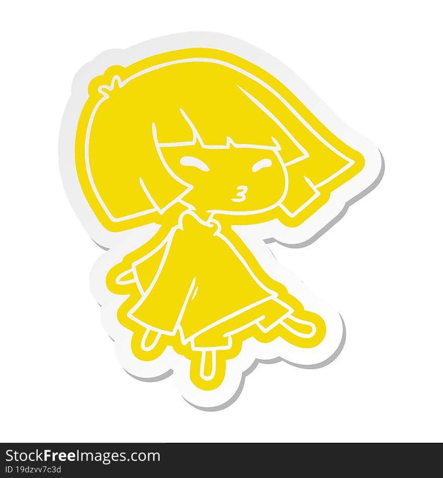 cartoon sticker of a cute kawaii girl