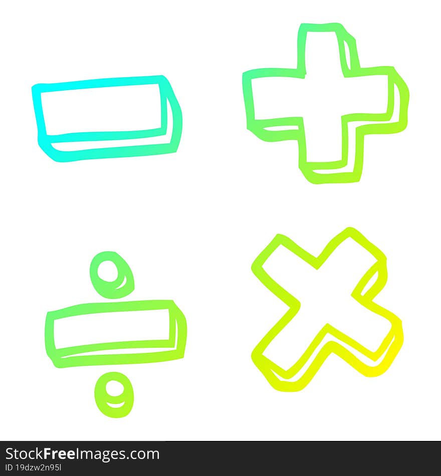 cold gradient line drawing cartoon math symbols