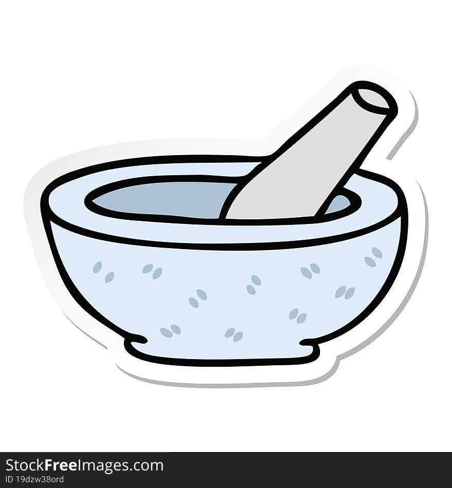 sticker of a quirky hand drawn cartoon pestle and mortar