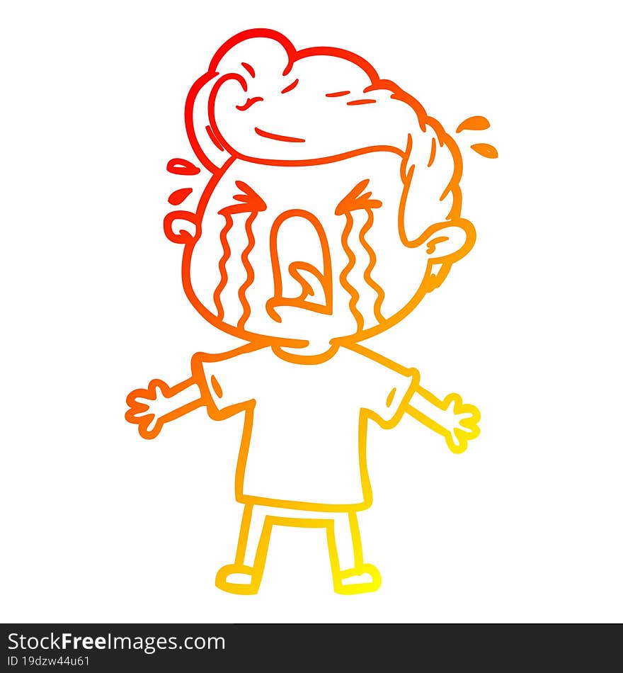 warm gradient line drawing of a cartoon crying man