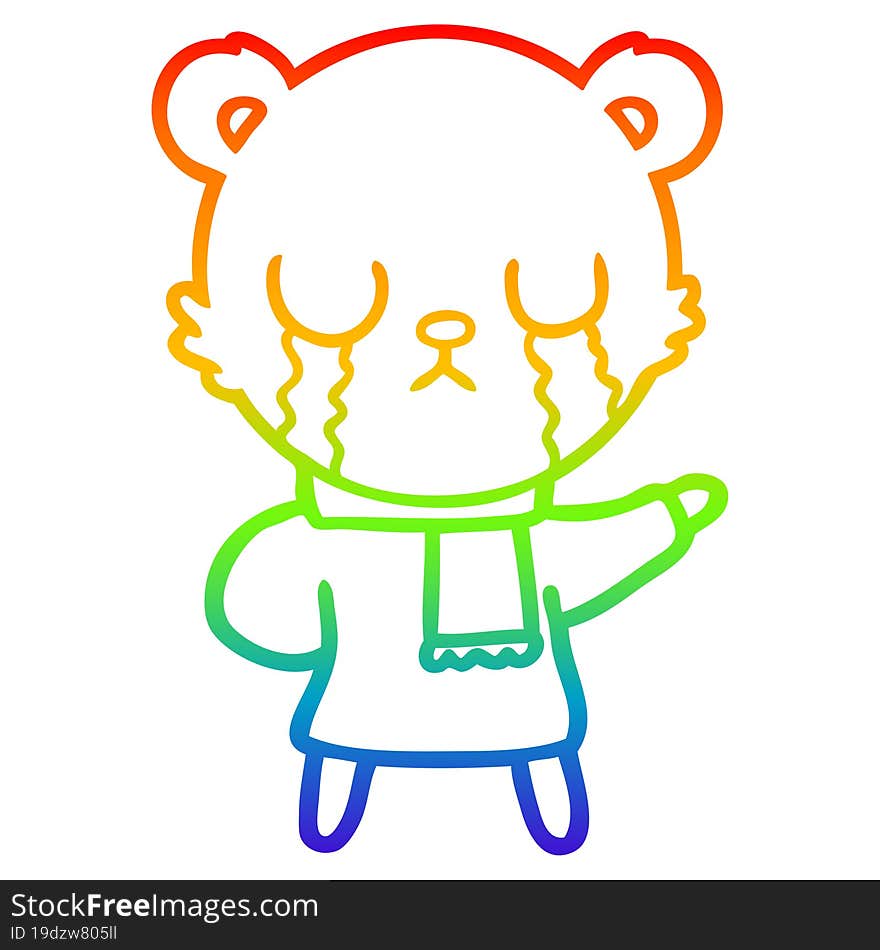 rainbow gradient line drawing crying polar bear cartoon