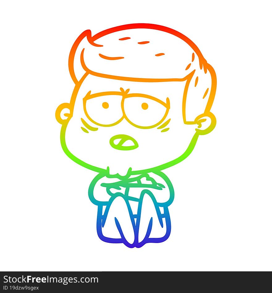 rainbow gradient line drawing of a cartoon tired man