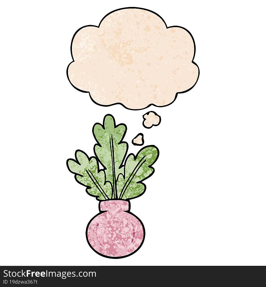 plant in vase and thought bubble in grunge texture pattern style