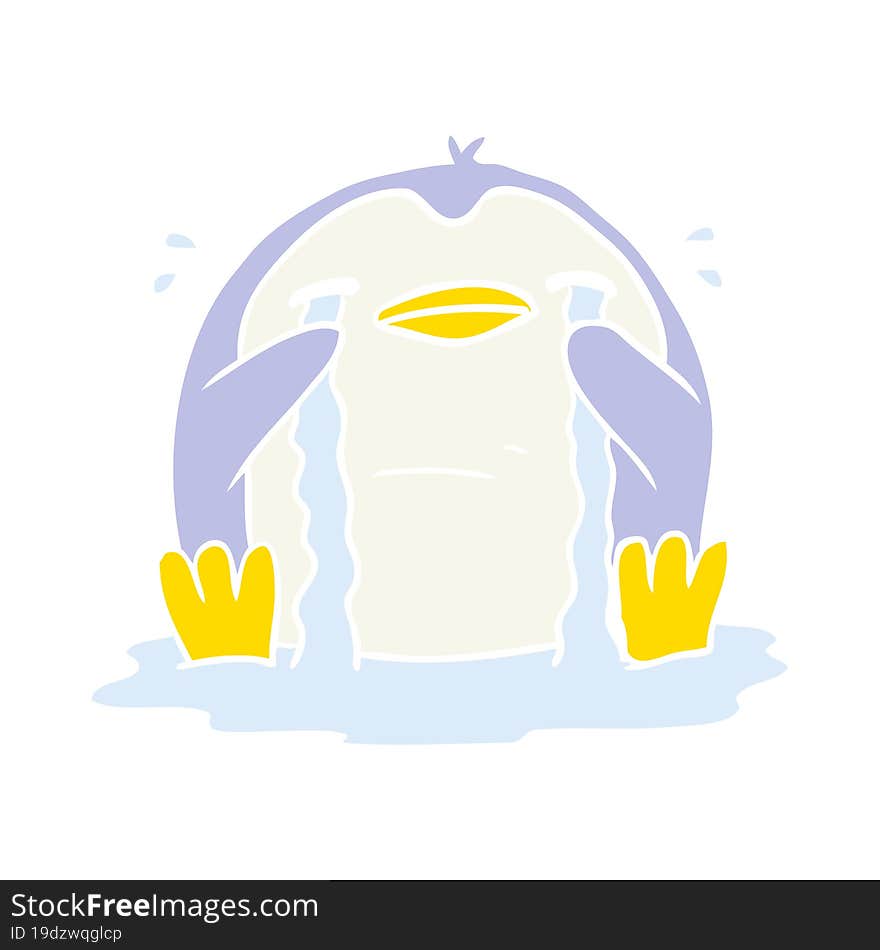 flat color style cartoon crying penguin