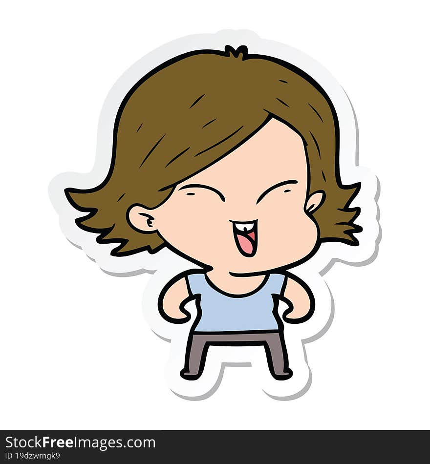 Sticker Of A Happy Cartoon Girl