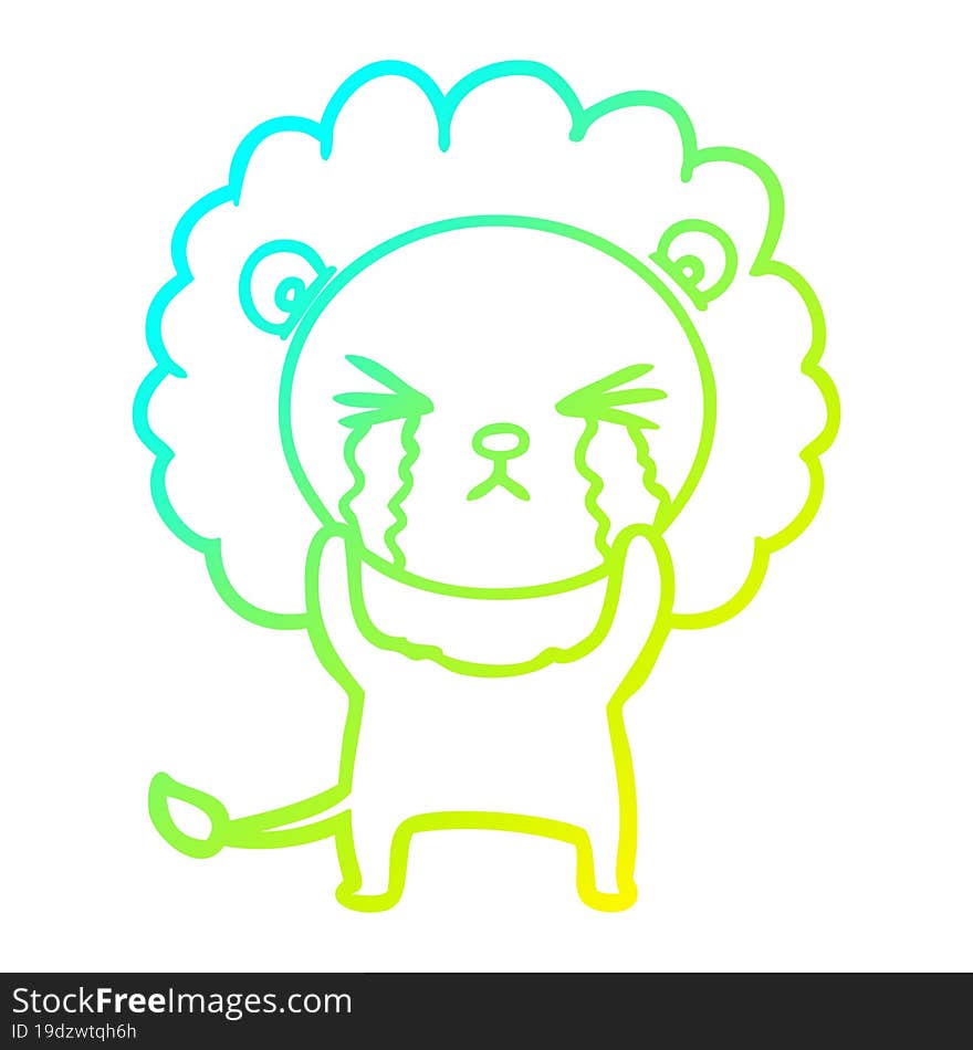 cold gradient line drawing cartoon crying lion