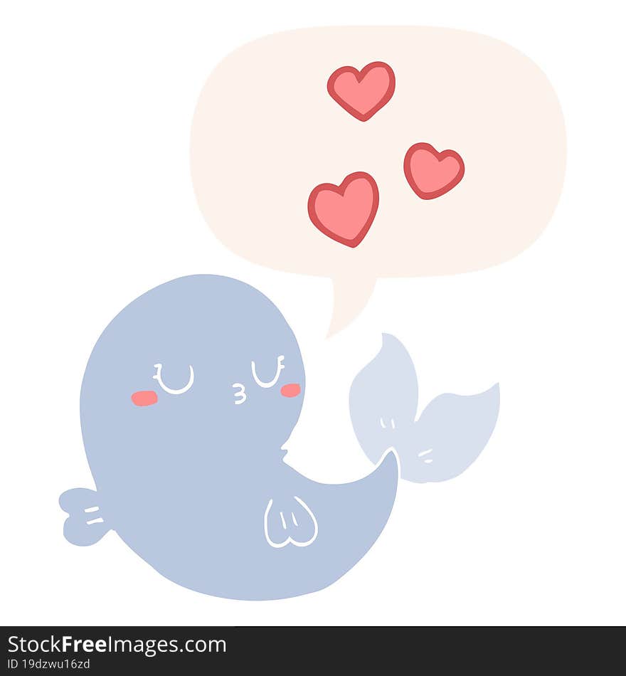 Cute Cartoon Whale In Love And Speech Bubble In Retro Style