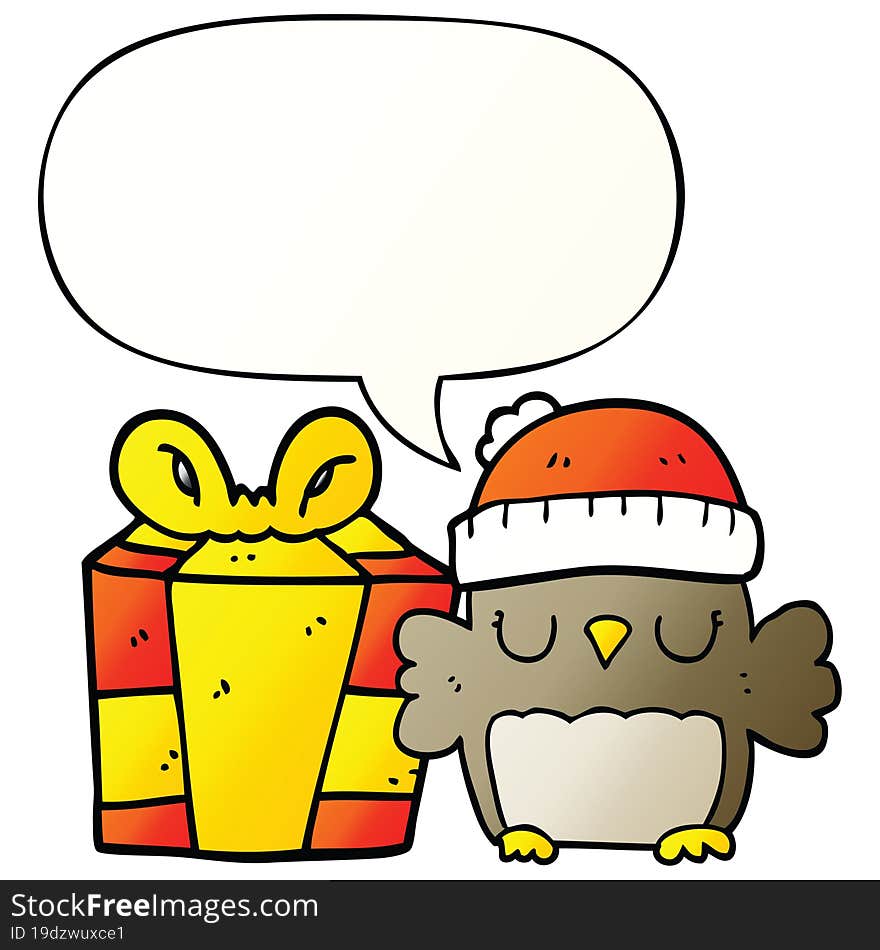 cute christmas owl and speech bubble in smooth gradient style