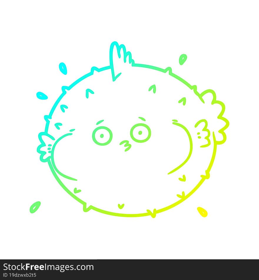 cold gradient line drawing cartoon puffer fish