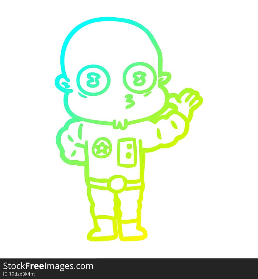 cold gradient line drawing waving weird bald spaceman