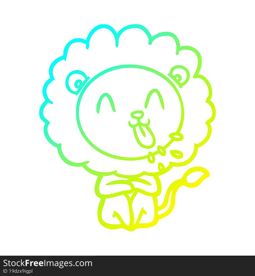 cold gradient line drawing happy cartoon lion