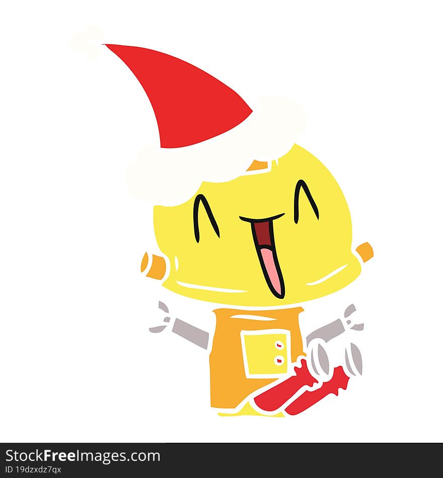 flat color illustration of a robot wearing santa hat