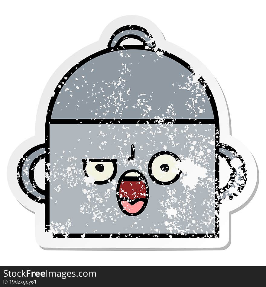 distressed sticker of a cute cartoon cooking pot