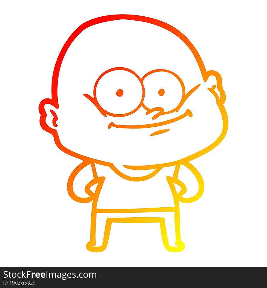 warm gradient line drawing of a cartoon bald man staring