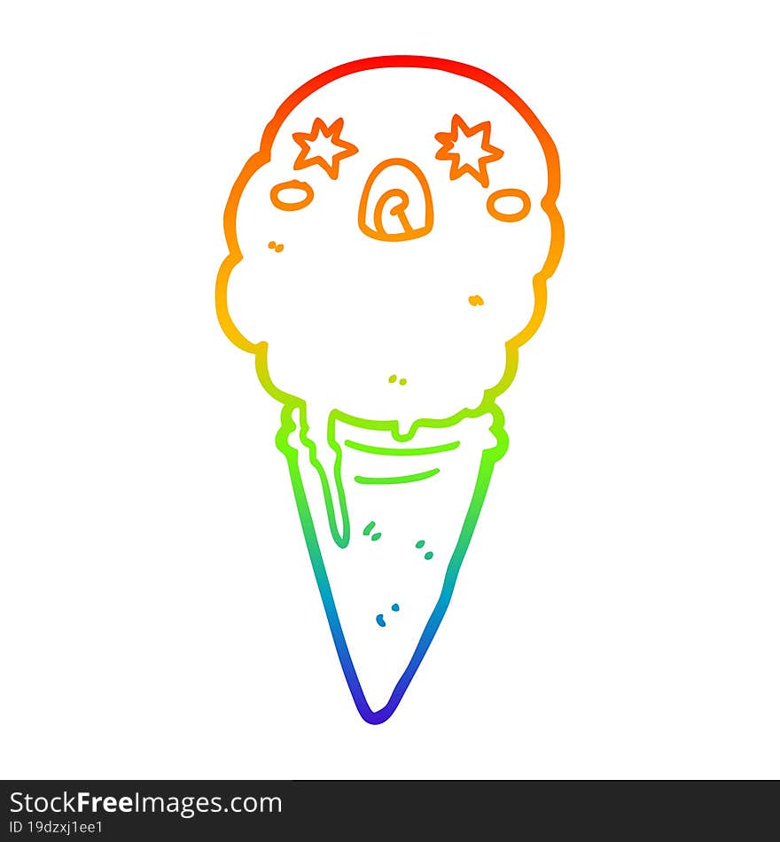 Rainbow Gradient Line Drawing Cartoon Shocked Ice Cream