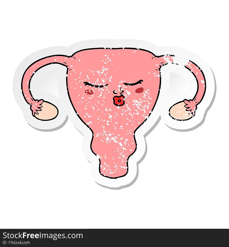 distressed sticker of a cartoon uterus