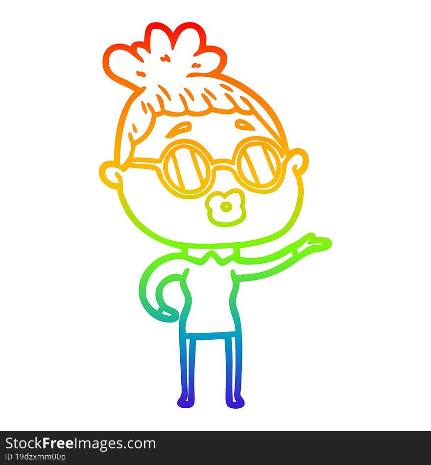 rainbow gradient line drawing cartoon woman wearing sunglasses