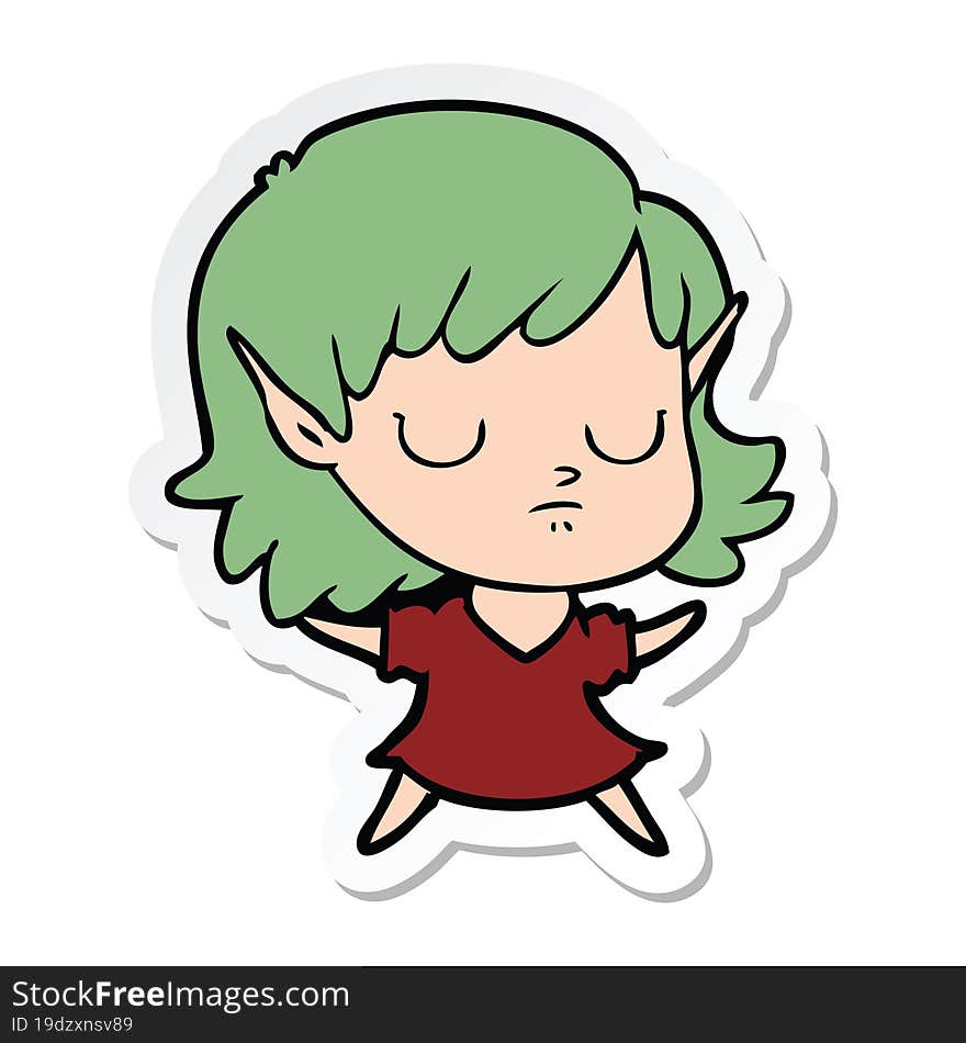 Sticker Of A Cartoon Elf Girl