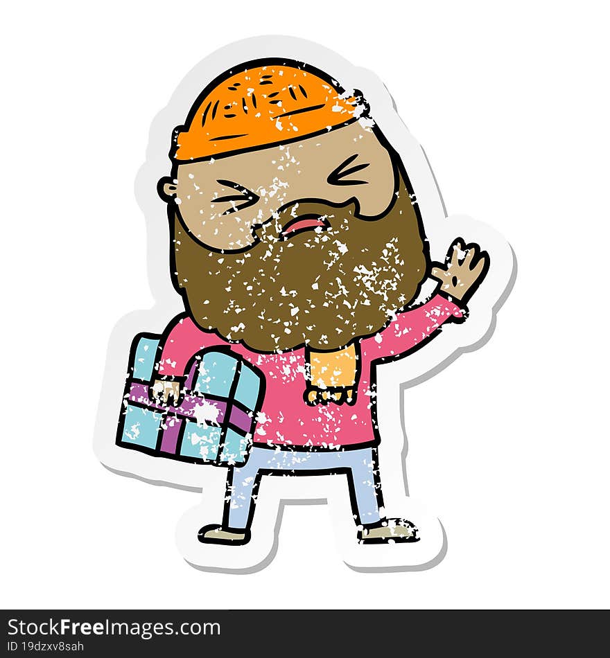 distressed sticker of a cartoon man with beard