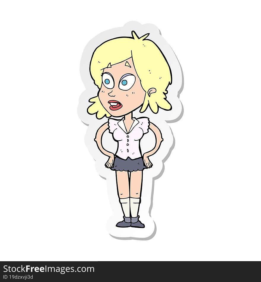 sticker of a cartoon woman with hands on hips